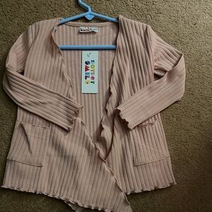 Dot Dot Smile Ribbed Pink Open Cardigan